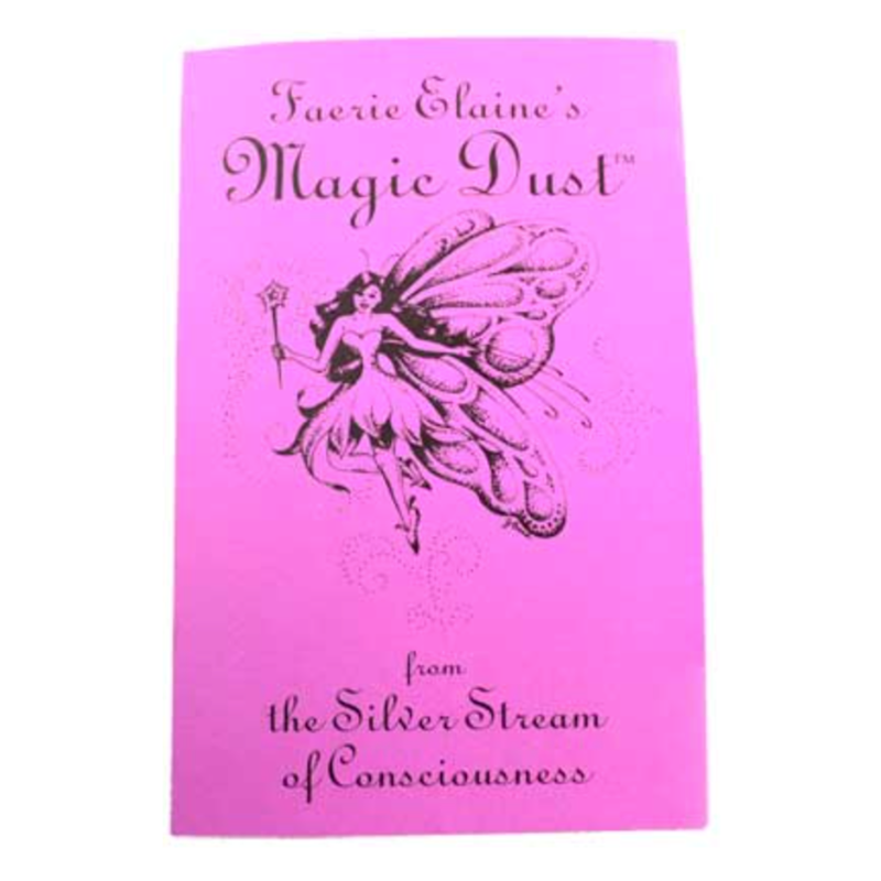 Pink packaging of 'Magic Dust' with a fairy illustration on a white background