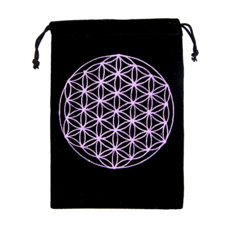 Embroidered velvet bag with flower of life design