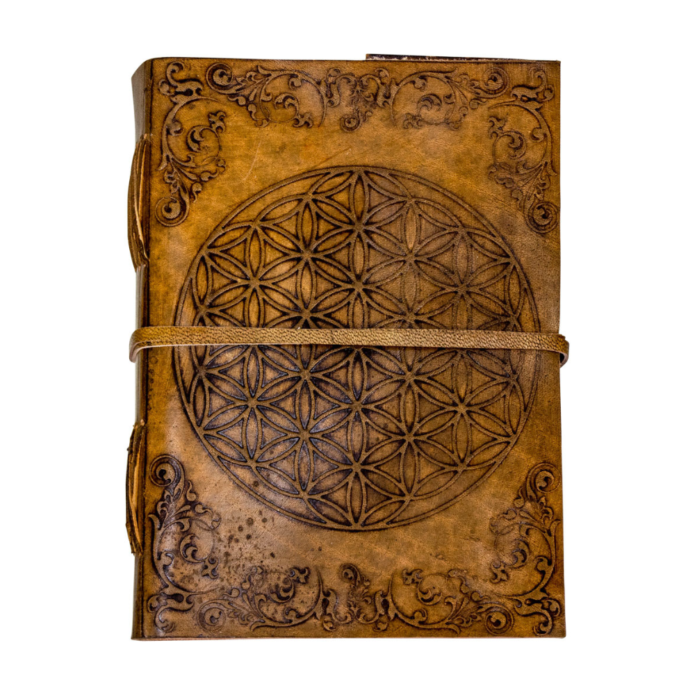 Flower of Life Leather Journal | Sacred Geometry Grimoire with Strap