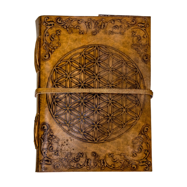 Flower of Life Leather Journal | Sacred Geometry Grimoire with Strap