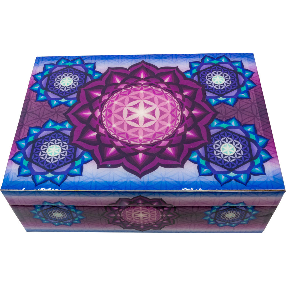 Flower of Life wood velvet lined storage box, closed