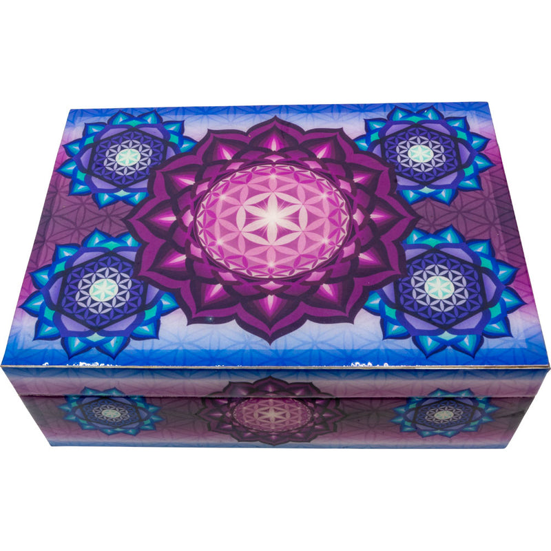 Flower of Life wood velvet lined storage box, closed