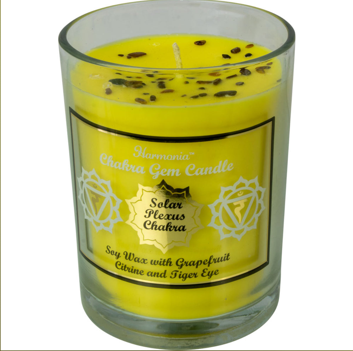 Solar Plexus Chakra Candle with Citrine and Tiger Eye Gemstone Chips