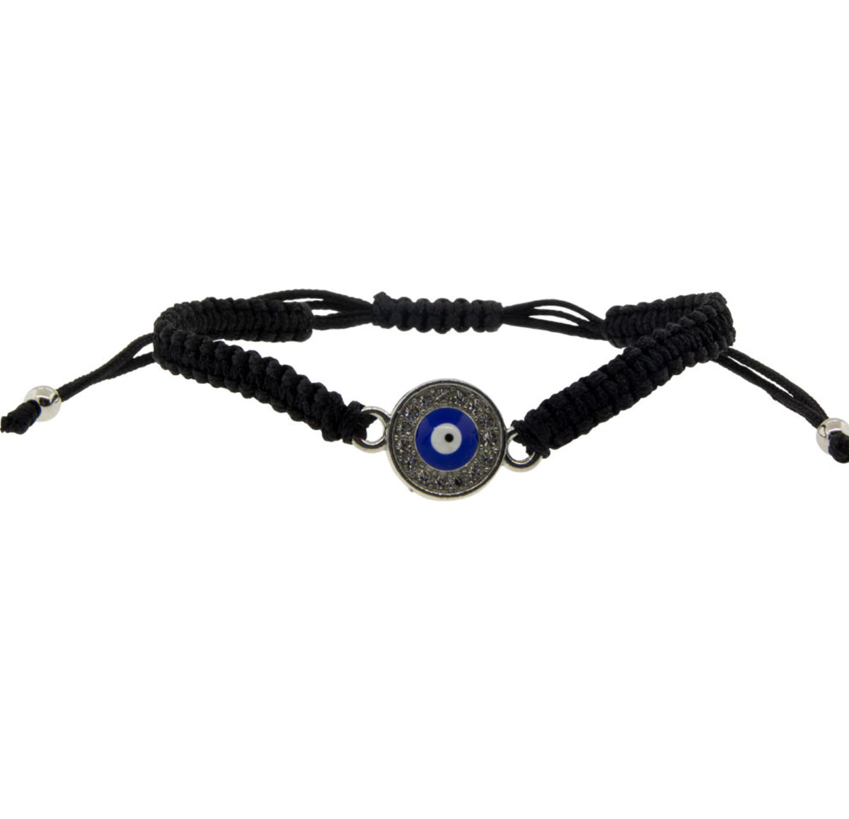 Black Rope Evil Eye With Gems Adjustable Bracelet