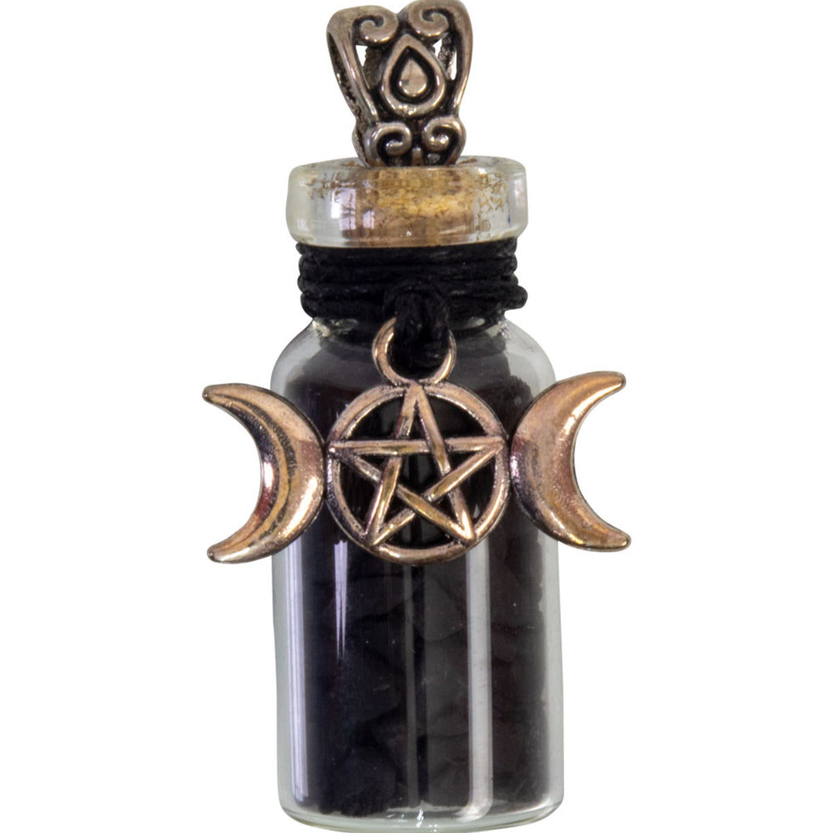 Shungite Triple Moon Gemstone Chip Bottle Necklace