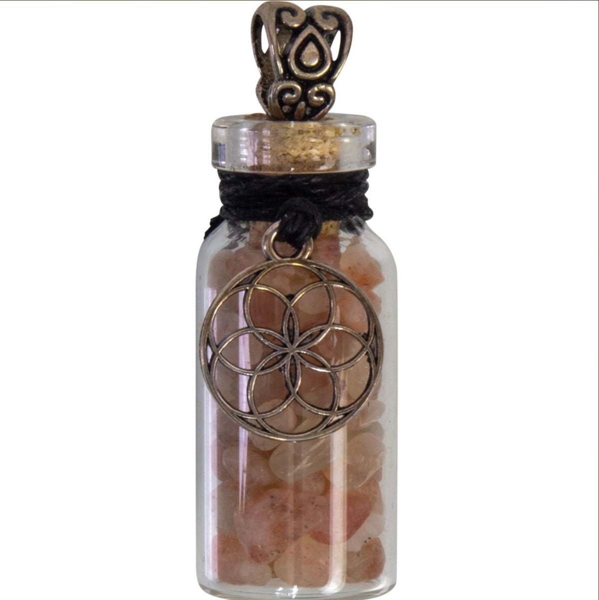 Sunstone With Seed Of Life Gemstone Chip Bottle Necklace