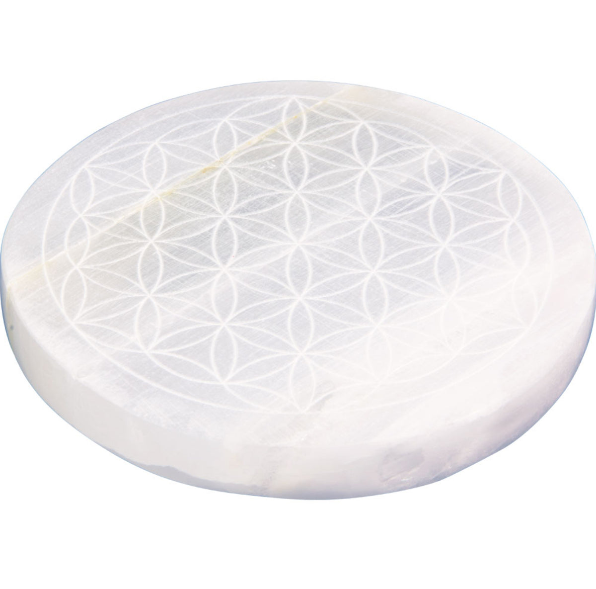 Selenite Incense Holder with Gold Flower Of Life