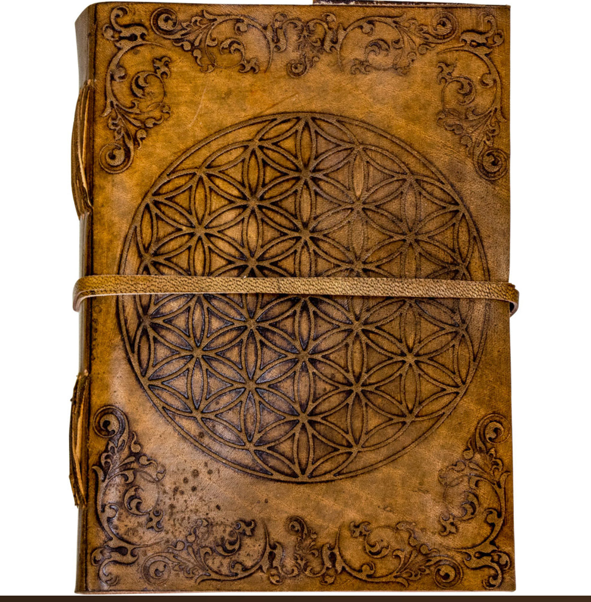 Flower Of Life Leather Journal with Strap