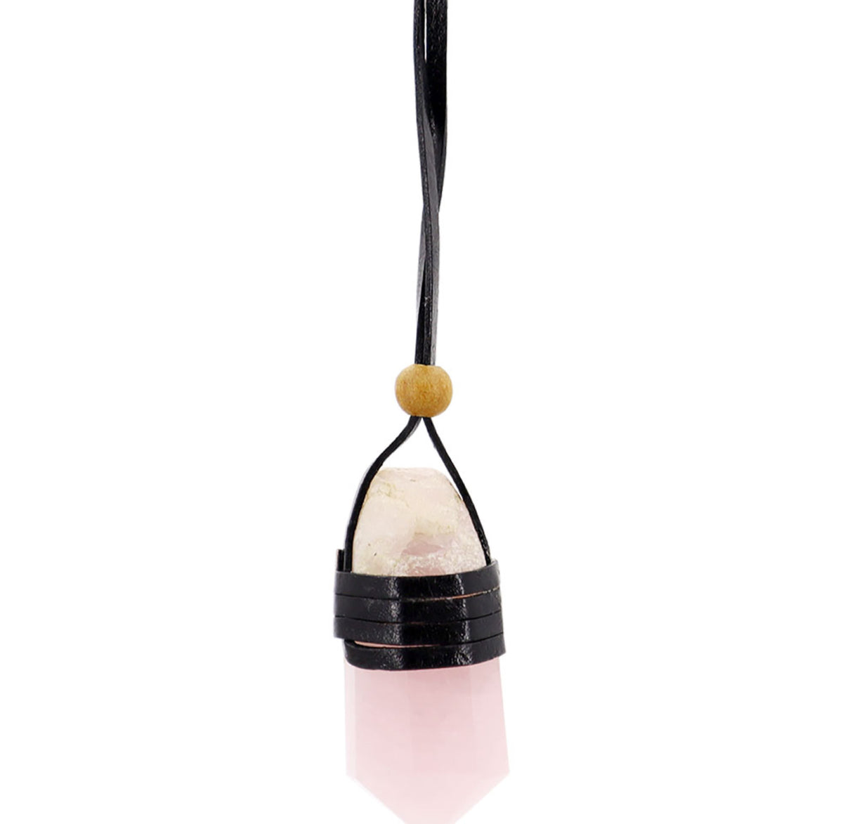 Rose Quartz Faceted Point Leather Wrapped Necklace