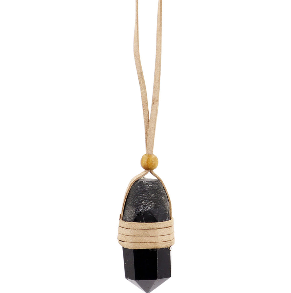 Black Tourmaline Faceted Point Leather Wrapped Necklace