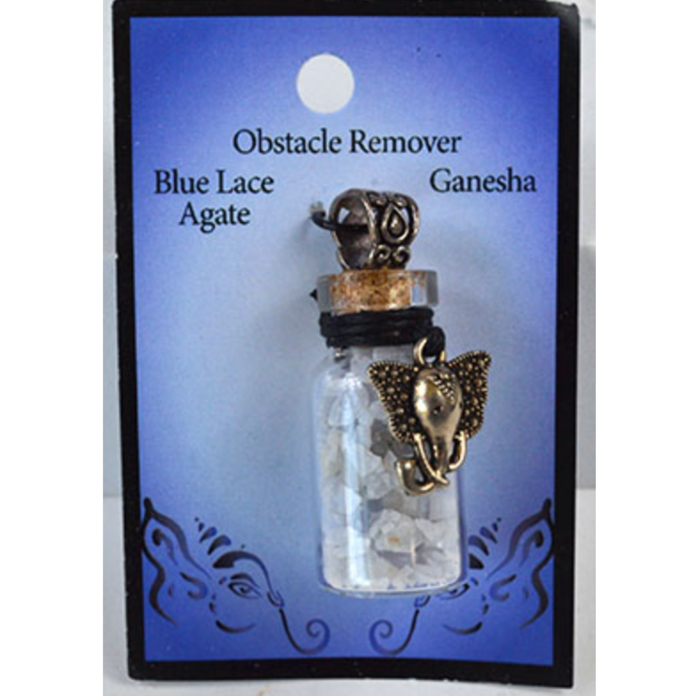Ganesha charm Blue Lace Agate chip bottle necklace