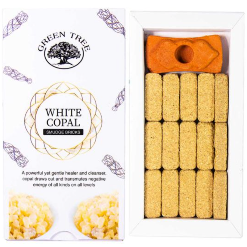 Green Tree White Copal Smudge Bricks for purification, protection, and spiritual cleansing rituals.