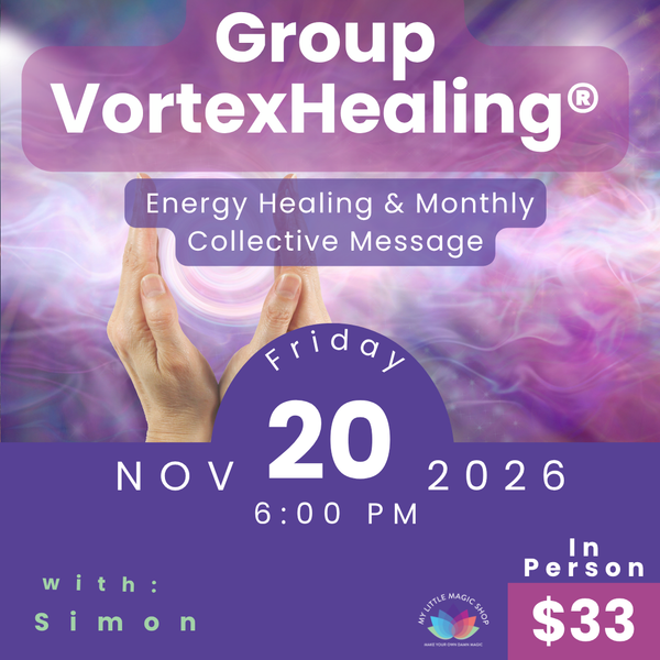 Promotional flyer for Group VortexHealing energy healing event on November 20, 2026.