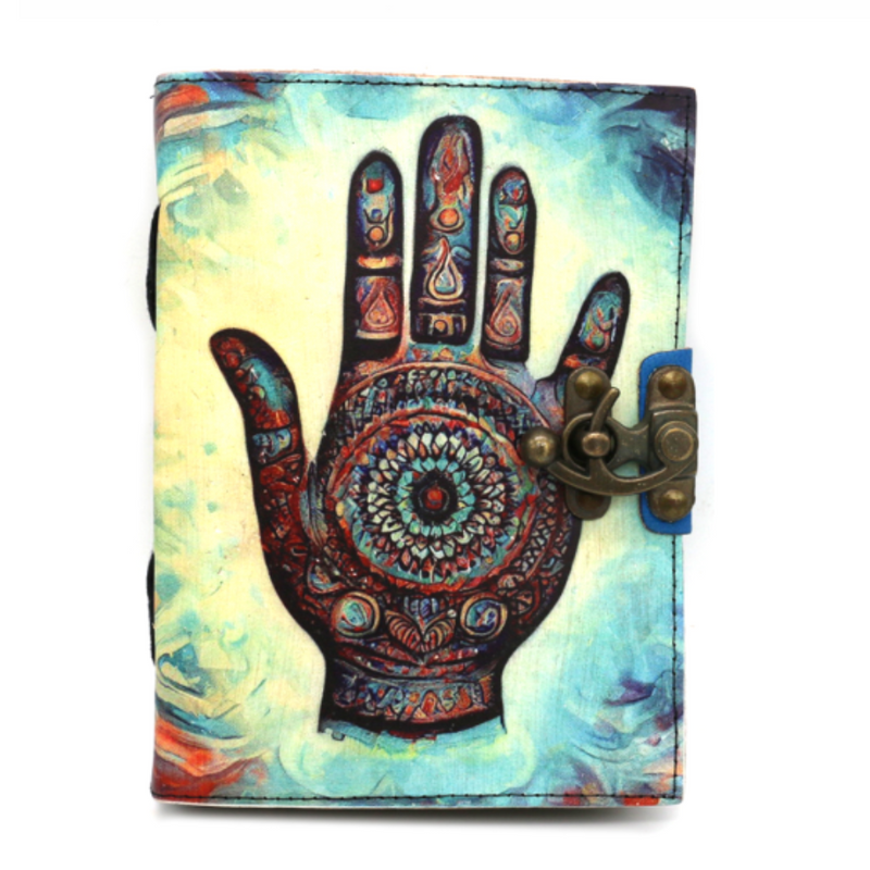 Healing Hand Leather Journal | Hamsa Grimoire for Energy & Ritual Work