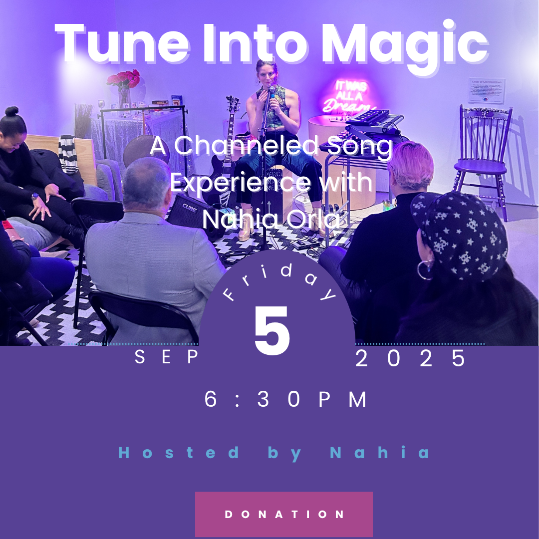 Promotional poster for a channeled song experience with Nahia Orla on September 5, 2025, at 6:30 PM.