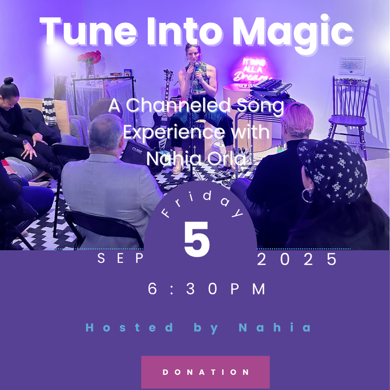 Promotional poster for a channeled song experience with Nahia Orla on September 5, 2025, at 6:30 PM.