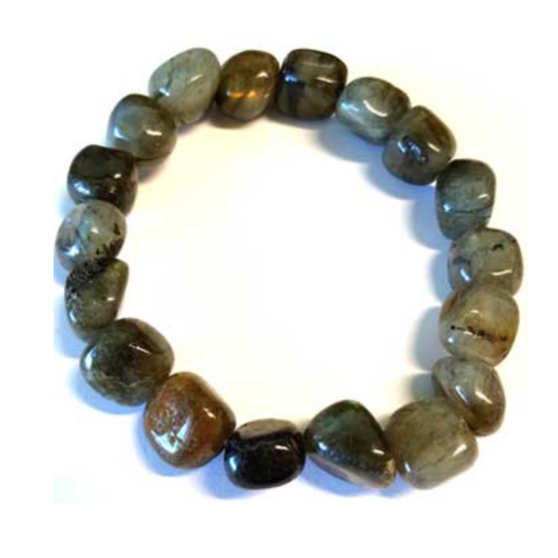 Beaded bracelet with brown and gray stones on a white background; natural crystal bracelet for intuition, protection, and transformation