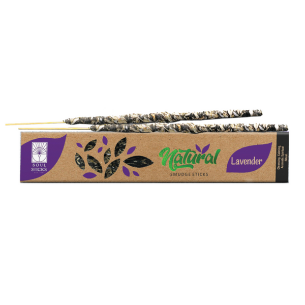 Soul Sticks Lavender Natural Smudge Incense sticks with packaging, crafted for relaxation, protection, and calming rituals.