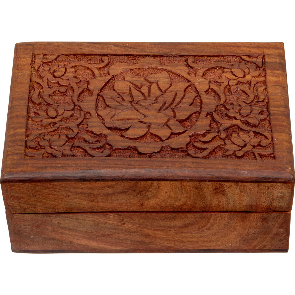 Lotus flower wood velvet lined storage box, closed