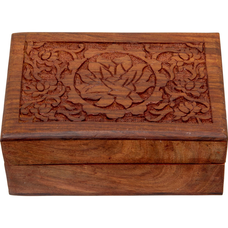 Lotus flower wood velvet lined storage box, closed