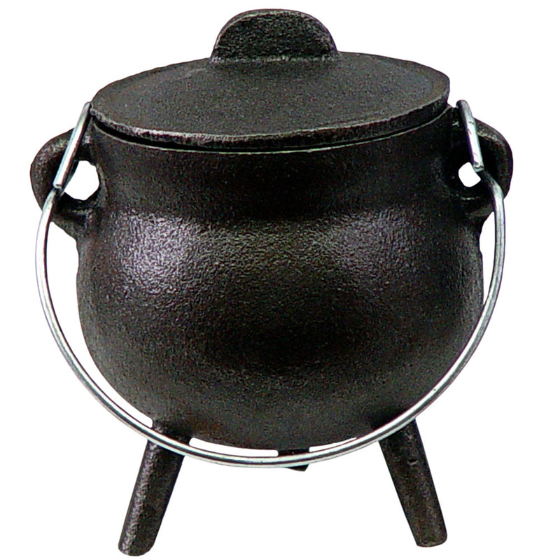 Mini cast iron cauldron with wire bail handle, three legs