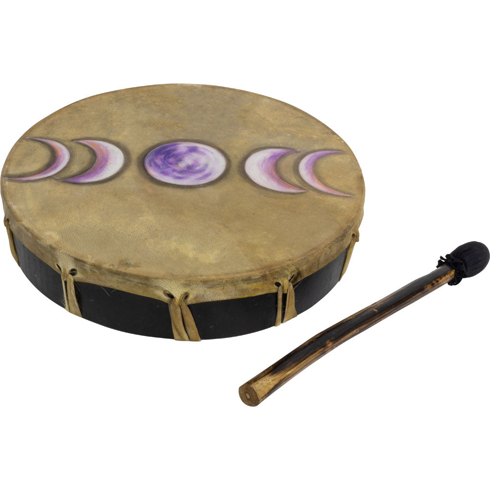 Moon phases ceremonial drum with wooden mallet