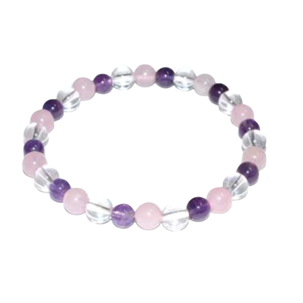 Amethyst, Rose Quartz, Clear Quartz 6mm Bead Gemstone Bracelet