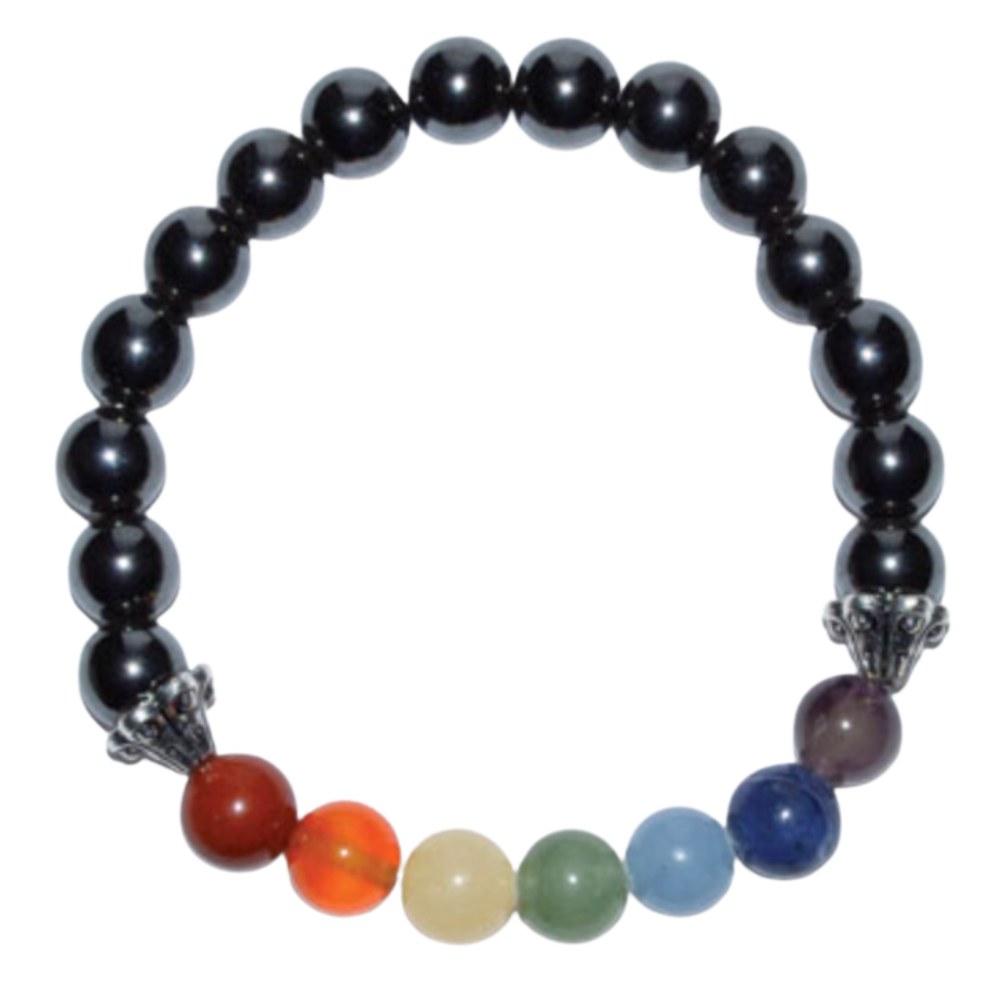 Hematite Seven Chakra 8mm Bead Gemstone Bracelet