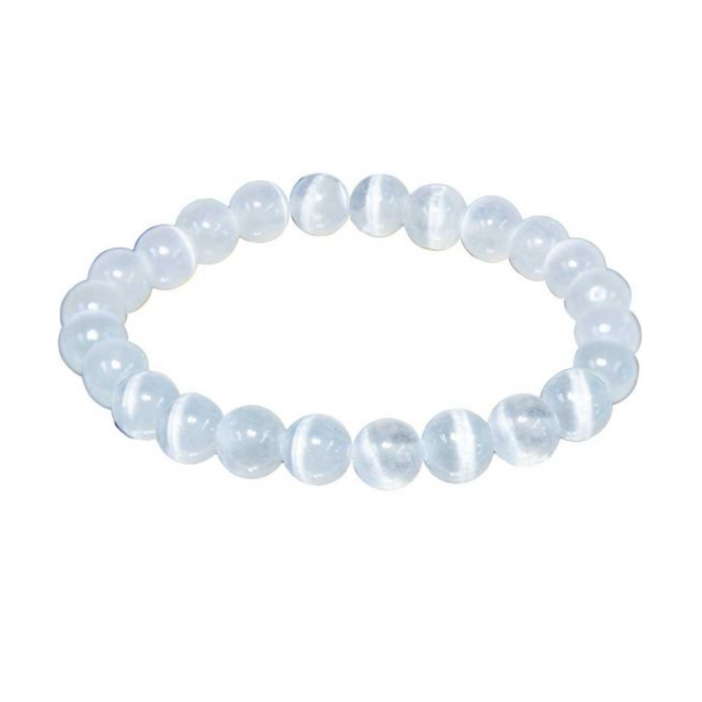 Selenite 8mm Bead Gemstone Bracelet