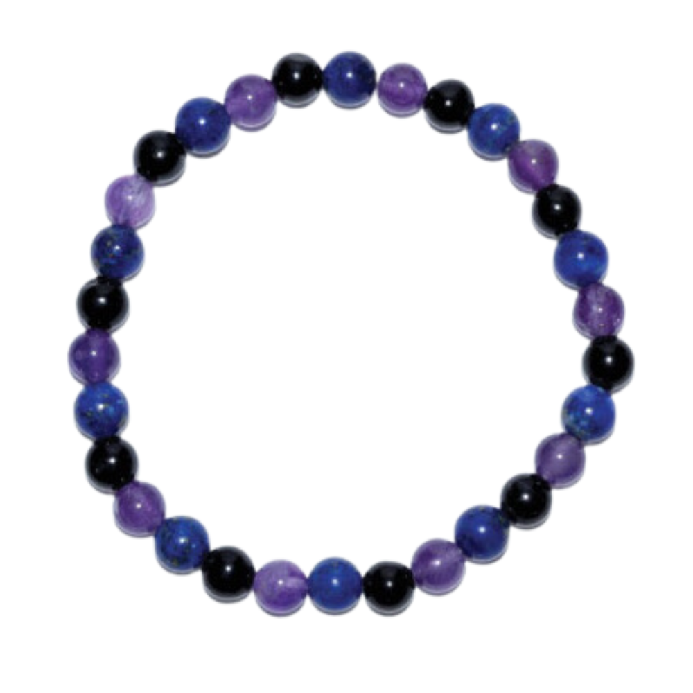 Black Tourmaline, Lapis, Amethyst 8mm Bead Gemstone Bracelet