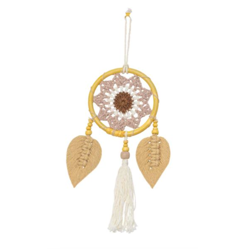 Natural Woven Lotus w/ Macrame Leaves Dreamcatcher