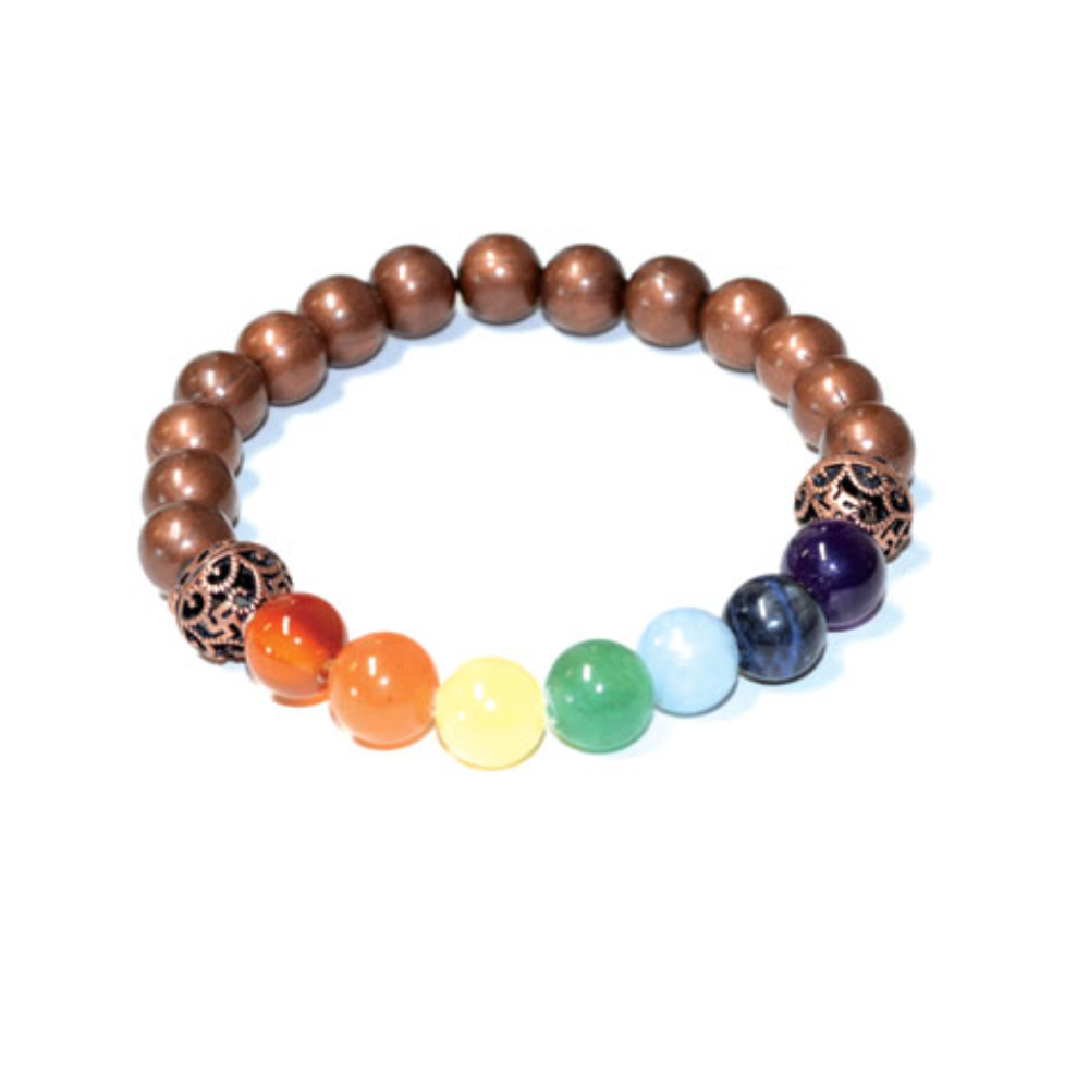 Copper Seven Chakra 8mm Bead Gemstone Bracelet