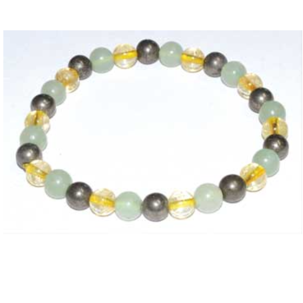 Green Aventurine, Citrine, Pyrite 6mm Bead Gemstone Bracelet