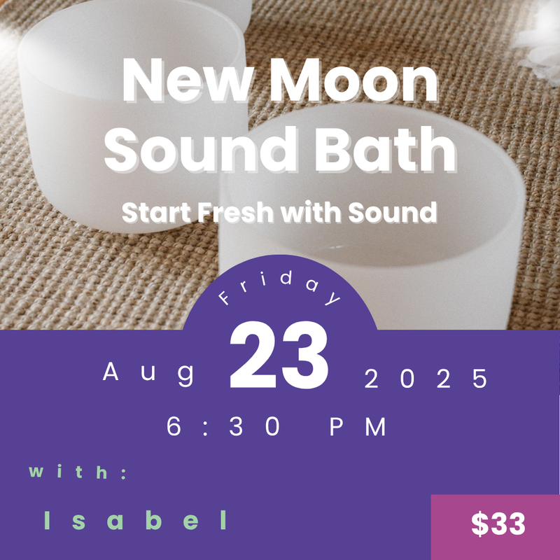 Crystal singing bowls and sound healing instruments arranged for a New Moon Sound Bath with Isabel Varela in NYC.