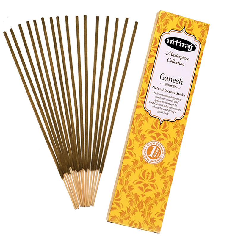 Nitiraj Ganesh Masterpiece Incense Sticks with packaging, crafted for meditation, blessings, and spiritual rituals.