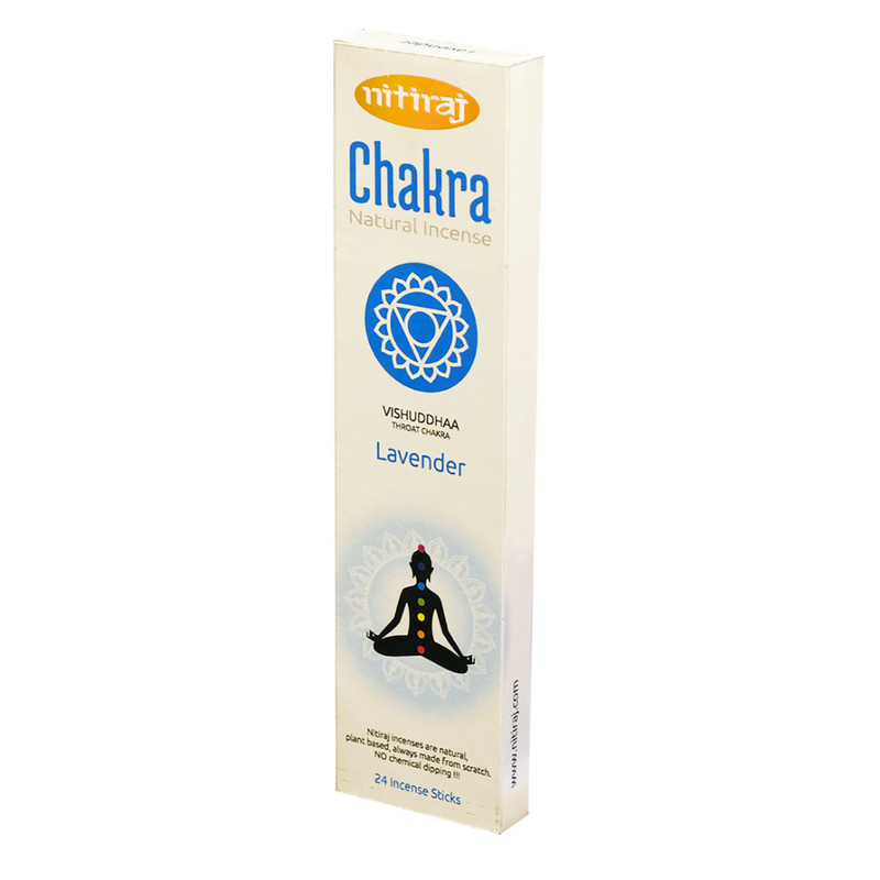 Nitiraj Throat Chakra Incense Sticks with chakra-themed packaging, designed for communication, truth, and energy balance.
