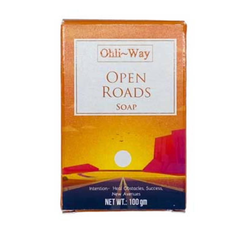 Box of Ohli Way Open Roads Soap with a scenic design on a white background; ritual cleansing soap for opportunity, new beginnings, and spiritual block removal