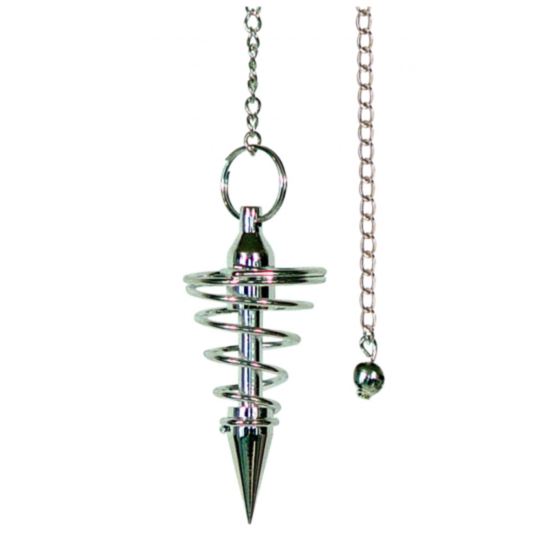 Oracle Nickel Plated Pendulum divination tool with chain, crafted for energy alignment, intuitive clarity, and spiritual guidance.