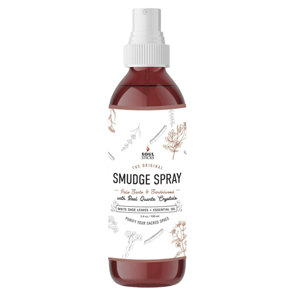 Palo Santo and Sandalwood smudge spray bottle for smoke-free spiritual cleansing and grounding rituals