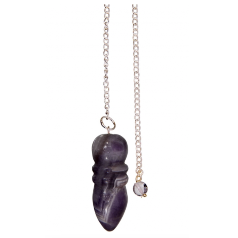 Polished Amethyst Pendulum with chain, used for divination, chakra balancing, and intuitive energy healing.