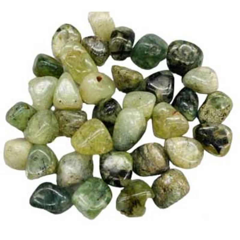 Prehnite with Epidote Tumbled Stones – natural healing crystals for heart chakra, growth, and emotional renewal