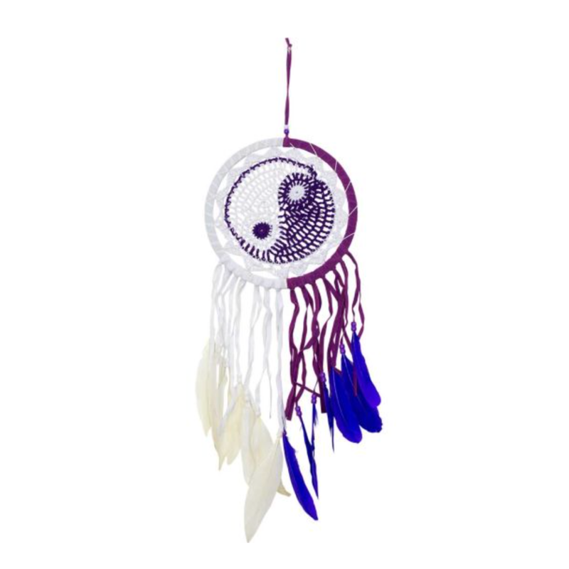 Purple and white woven yin yang dreamcatcher