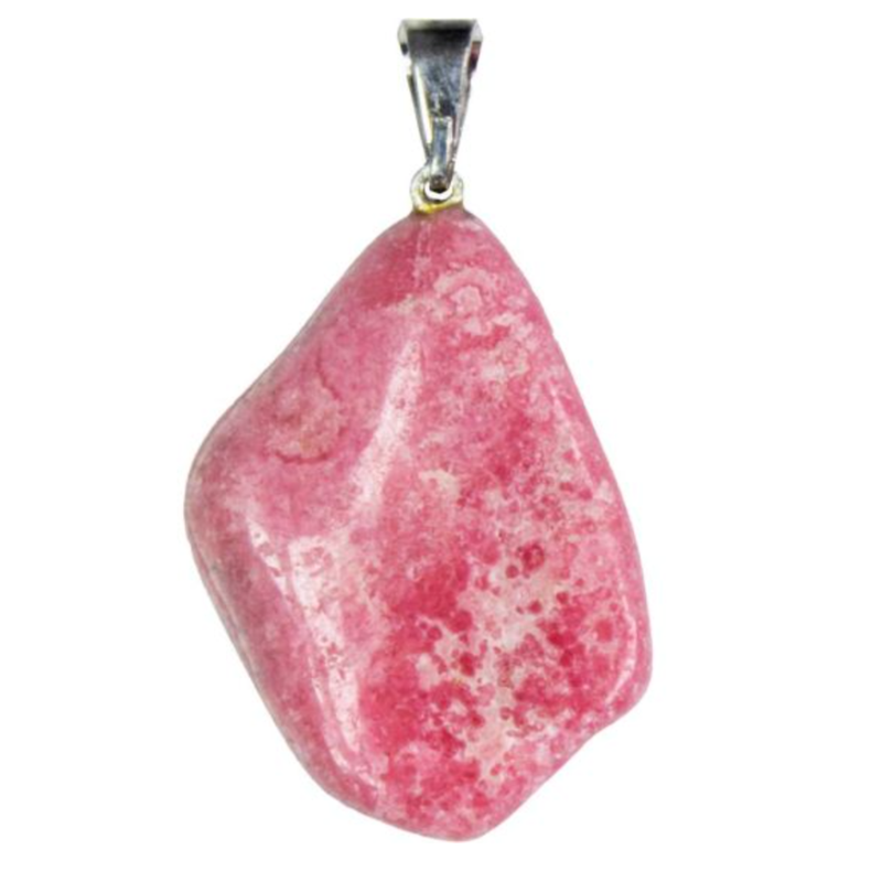 Rhodochrosite Tumbled Stone Pendant in soft pink tones, symbolizing love, compassion, and emotional healing.