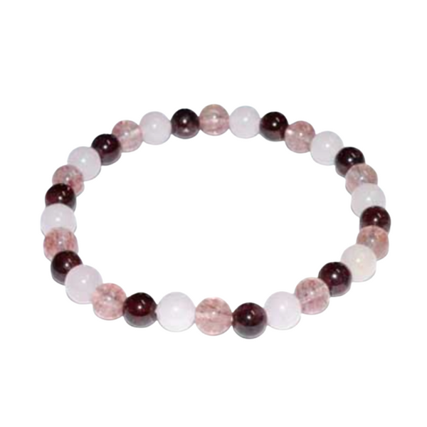 Rose Quartz, Strawberry Quartz & Garnet 6mm Gemstone Bracelet 💕🍓❤️ – crystal bracelet for love, passion, and heart healing