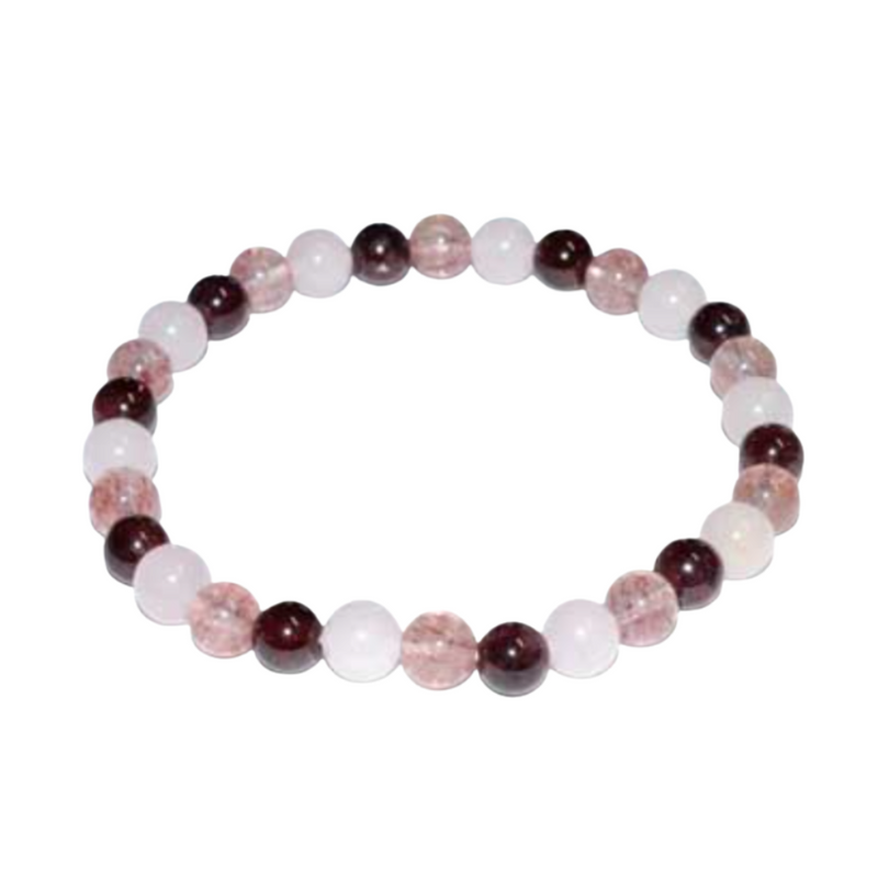 Rose Quartz, Strawberry Quartz & Garnet 6mm Gemstone Bracelet 💕🍓❤️ – crystal bracelet for love, passion, and heart healing