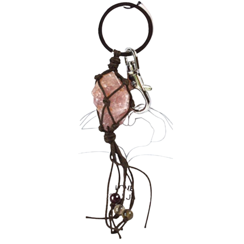 Rose Quartz with Tassels and Beads Keychain featuring genuine crystal, tassels, and beads for love, compassion, and emotional healing.