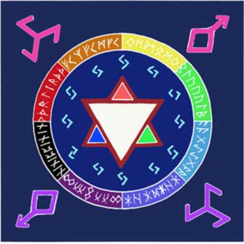 Rune Awakening Altar Cloth featuring Norse rune designs, used for divination, altar decoration, and sacred ritual work.