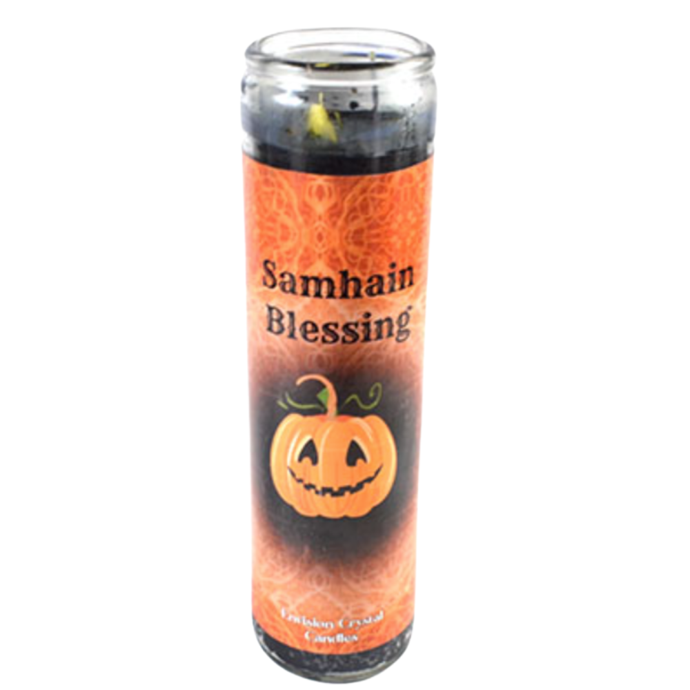 Samhain Blessing Aromatic 7 Day Candle with seasonal design, crafted for protection, renewal, and ancestral connection.
