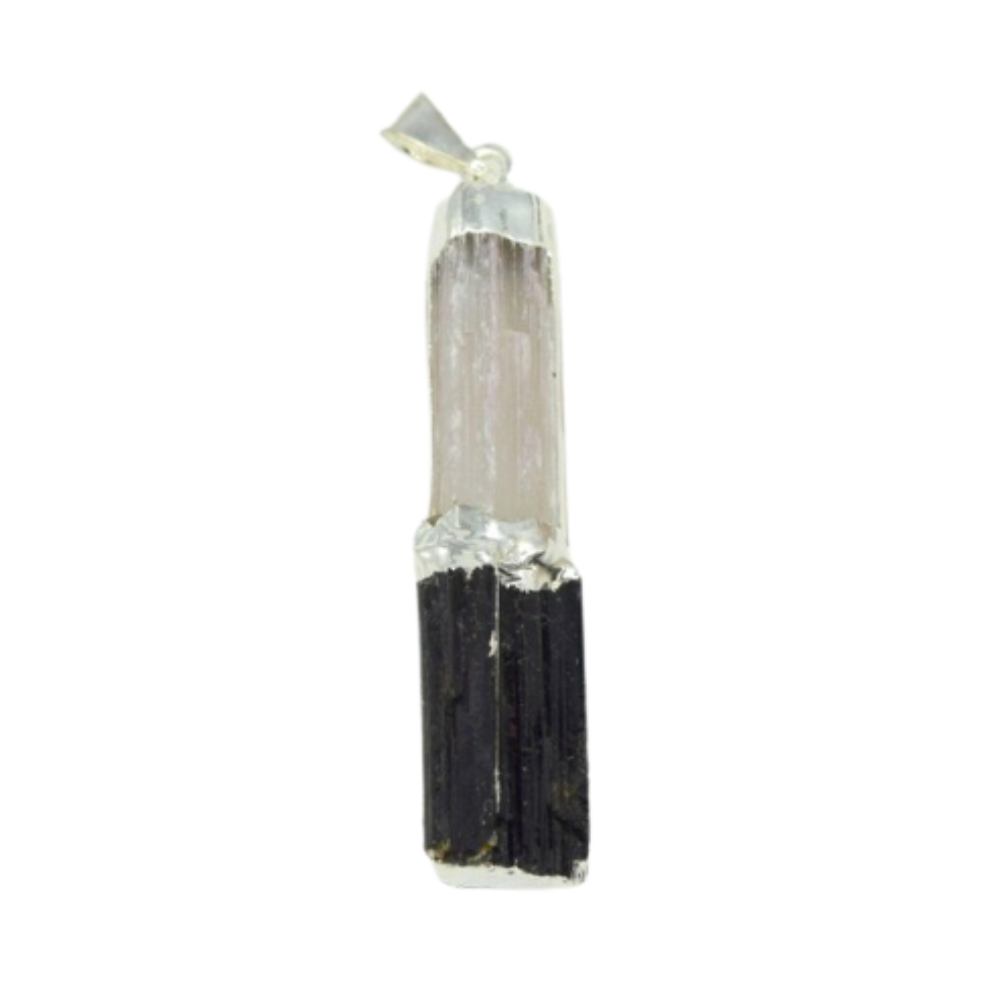 Selenite and Black Tourmaline crystal pendant necklace