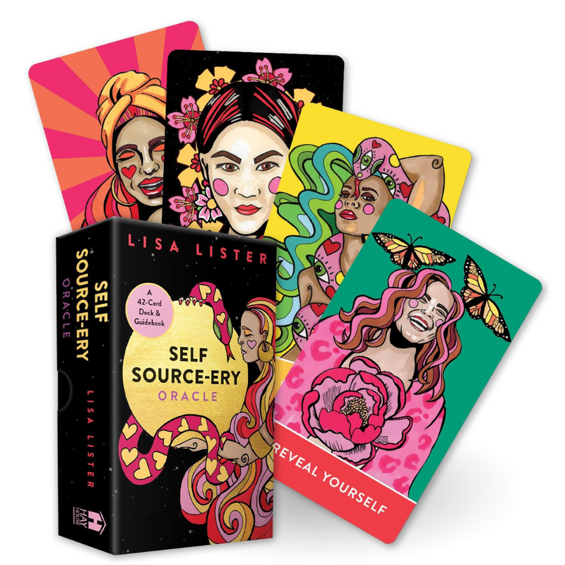 Self Source-Ery Oracle by Lisa Lister with empowering artwork and guidebook for intuition, self-love, and spiritual practice.
